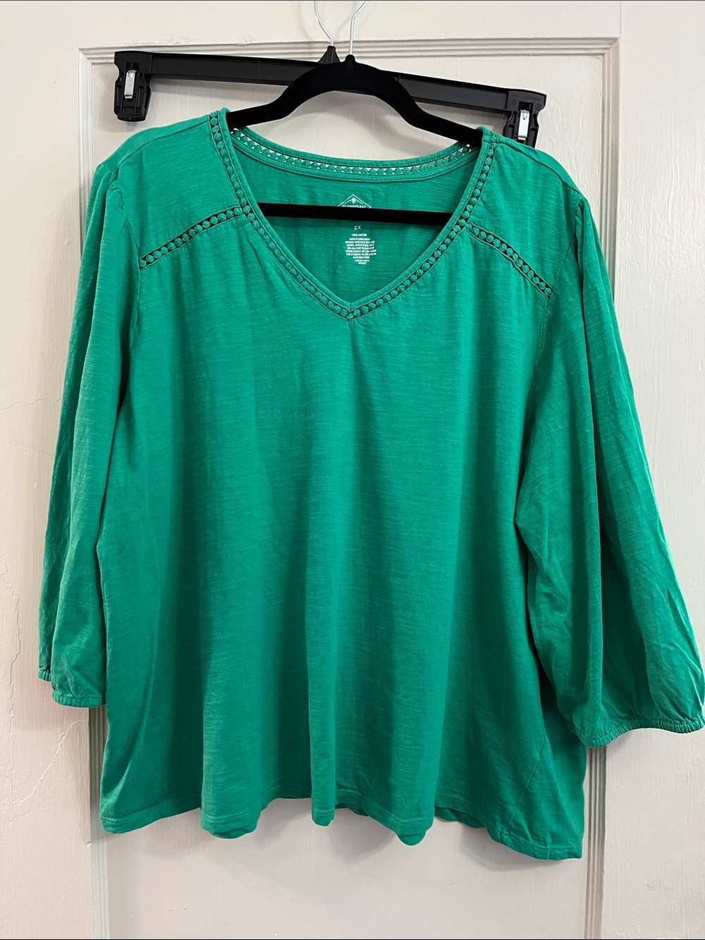 St. John's Bay Emerald Green V-Neck Crochet-Trim Tunic